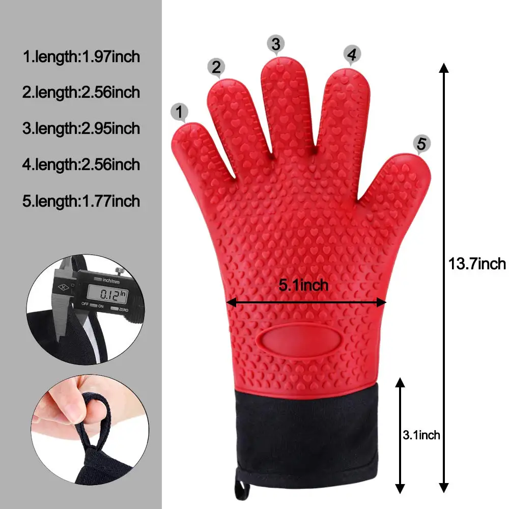 OEM/ODM Long Food Grade Silicone Oven Mitts Durable Heat and Slip Resistant BBQ Grill Glove supplier