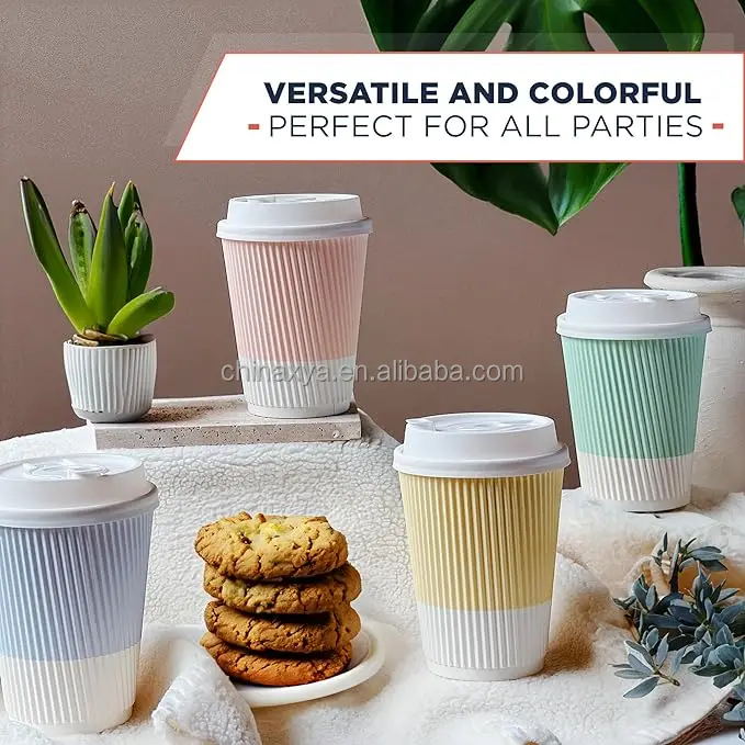 Wholesale Custom 6oz 8oz 12oz 16oz 20oz ripple wall  Paper Coffee Cups with Lids for Hot Drinking for Juice and Industrial Pack details