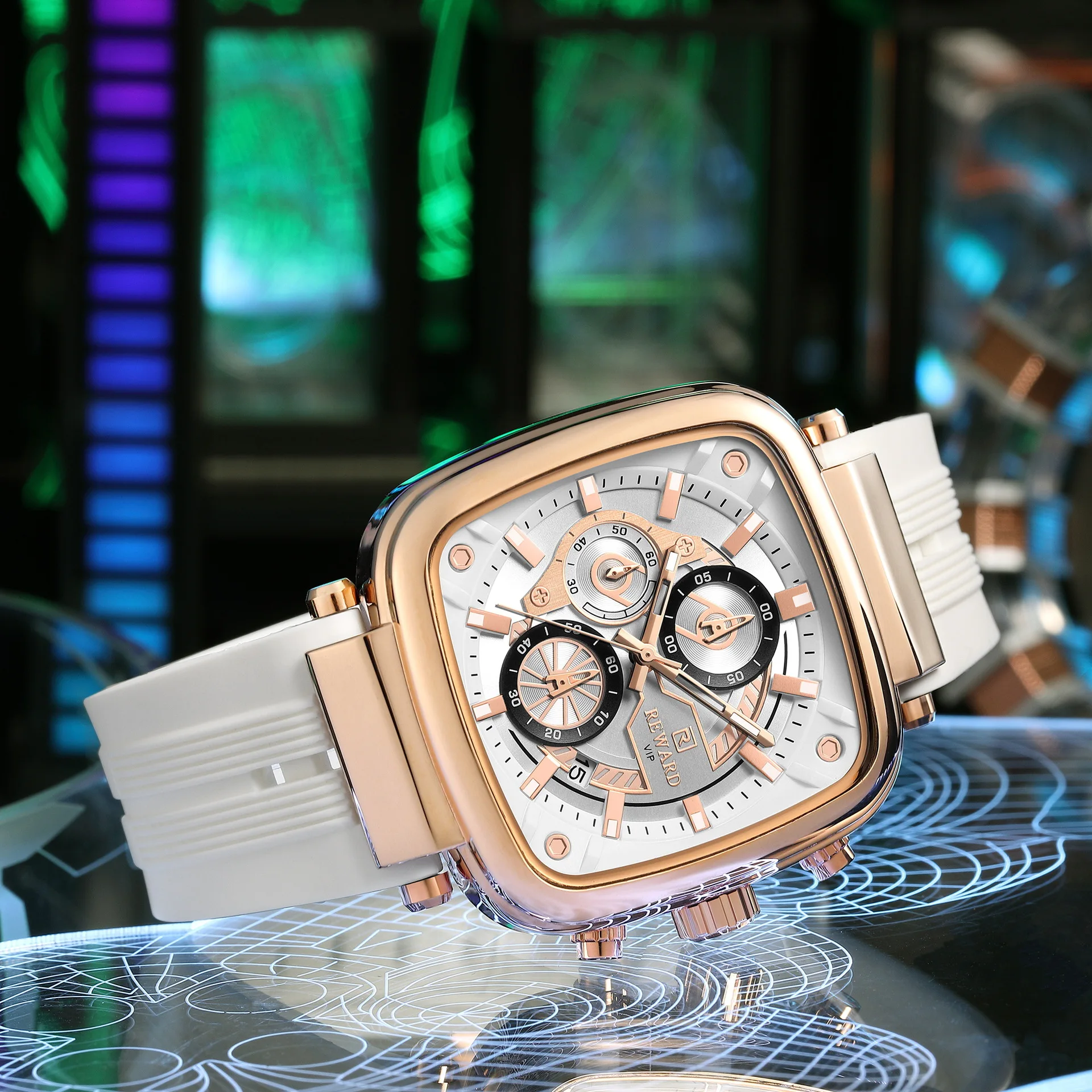 Men's Square Dial Quartz Watch with Waterproof Silicone Strap ODM