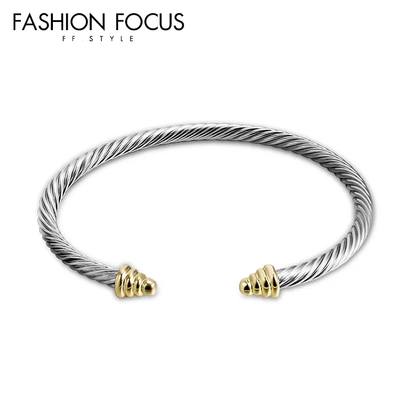 Simple brass bracelet jewelry designer cuff personality geometric cable opening bracelet(图4)