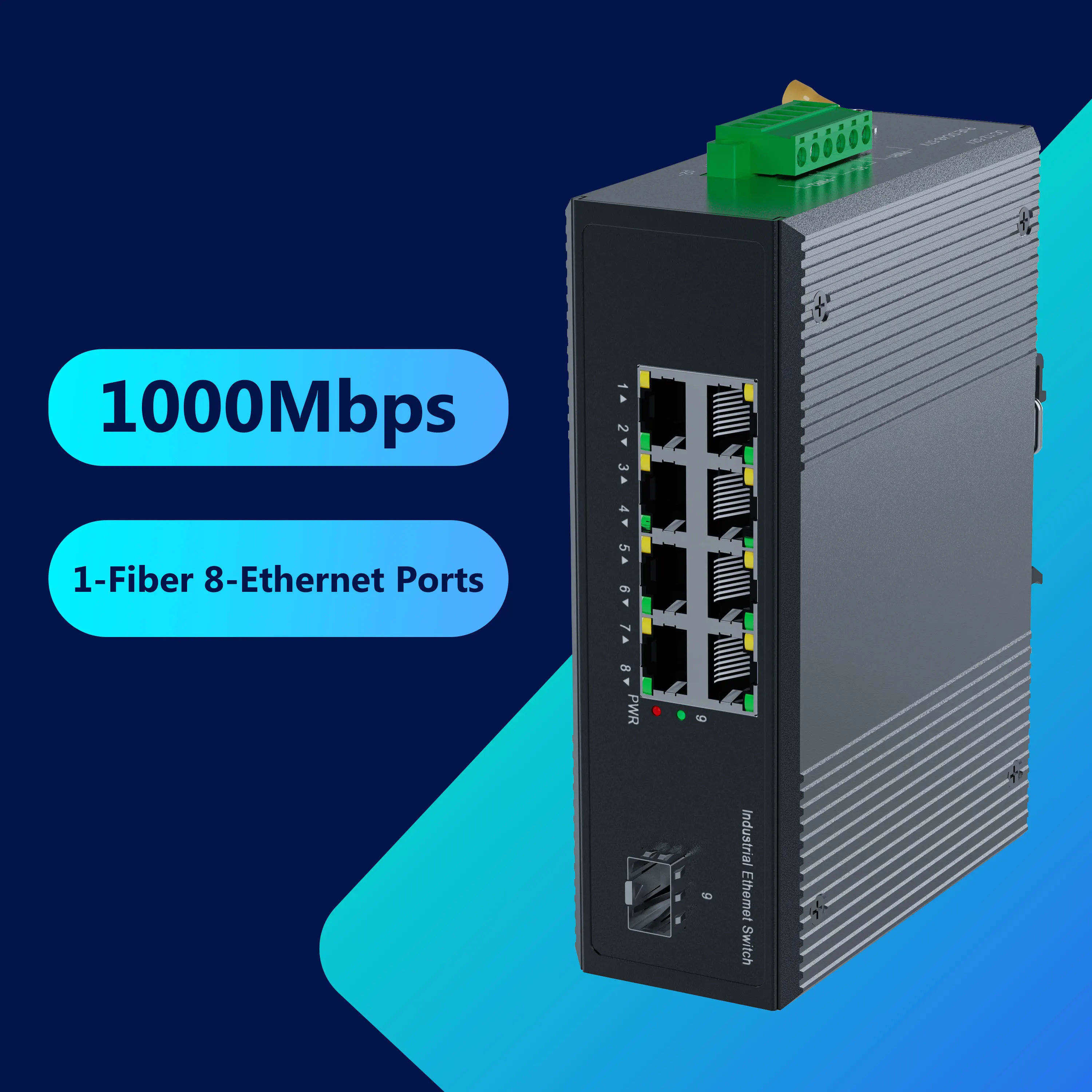 1 Fiber (SFP) 8 RJ45 Ports 18G Backplane Industrial Unmanaged Gigabit Switch