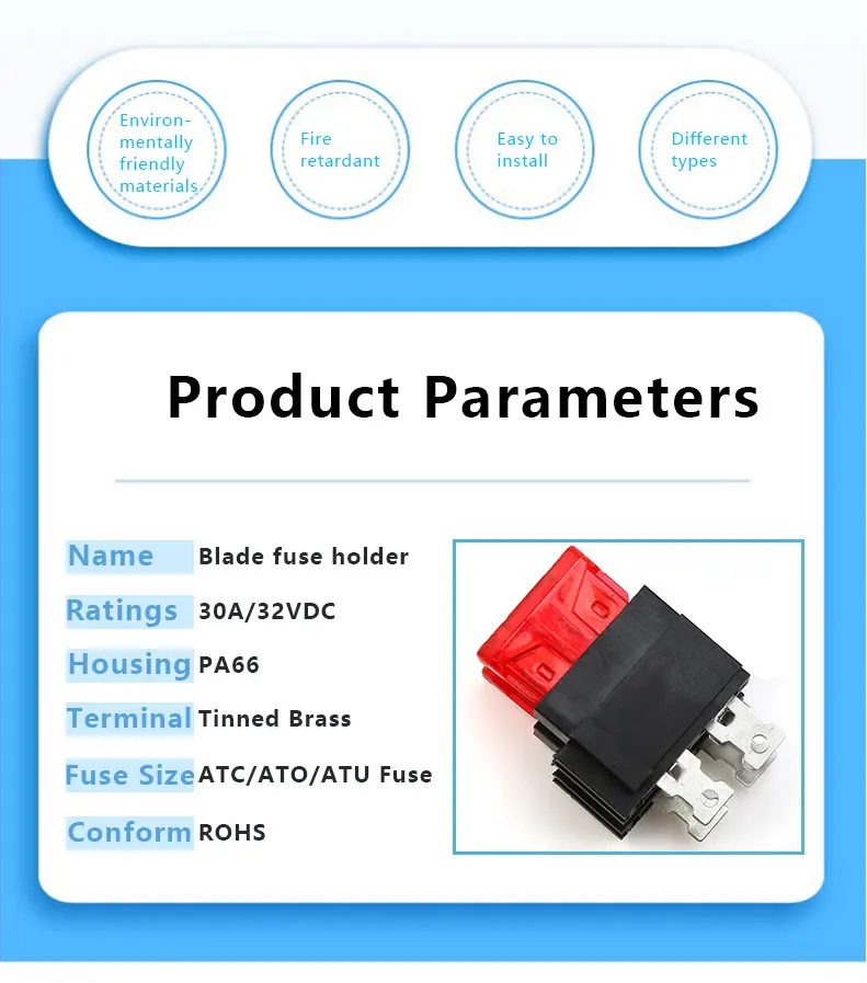 SL-703E2A 2 Poles Panel Mount Blade Fuse Holder with PA66 Material and Brass Terminal for Automotive Applications