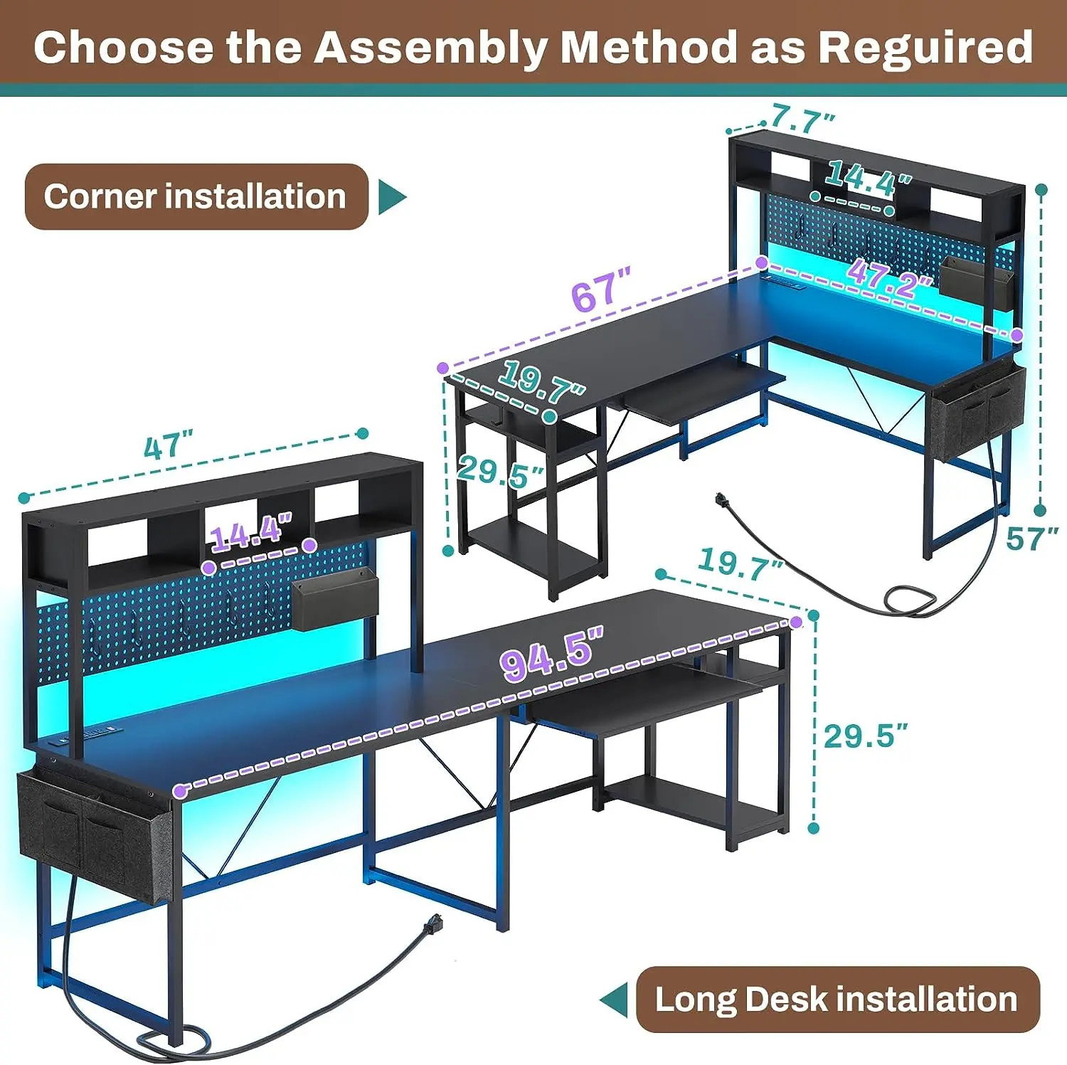 Large Desktop For Computer Hot L Shape Reversible Large Desktop Computer Desk with Power Outlet ...
