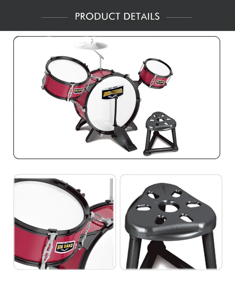 Durable Design Kids Music Instruments Toy Jazz Drum Set Toys with Realistic Sounds