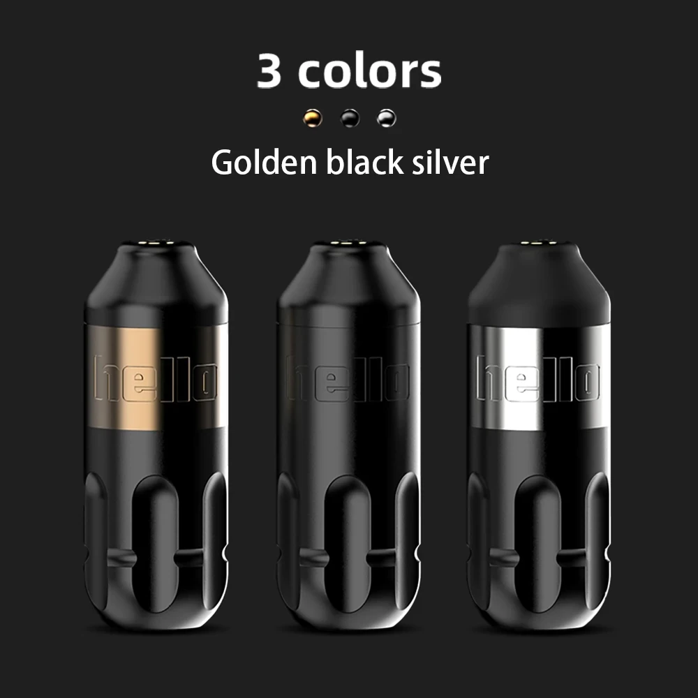 Ambition Hello Powerful Motor Professional Short Rotary Tattoo Pen Machine Kit with 2400mAh Kuark RCA Battery for Body Art