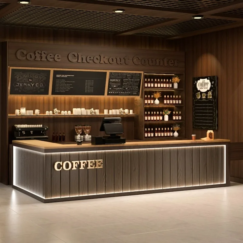 Customizable Minimally Modern Coffee Tea Shop Bar Counter Company Front Desk Reception Display Cabinets for Showcases Design