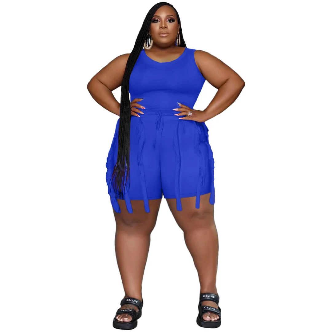 Br3115 Tassel Shorts Sleeveless Casual Suit Sports Plus Size Two-piece 