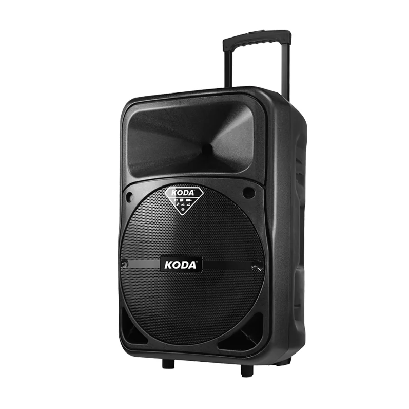 KODA Speaker Luar Portabel Audio 15 Inci, Speaker Troli Karoke Subwoofer  Daya Tinggi dengan Mikrofon