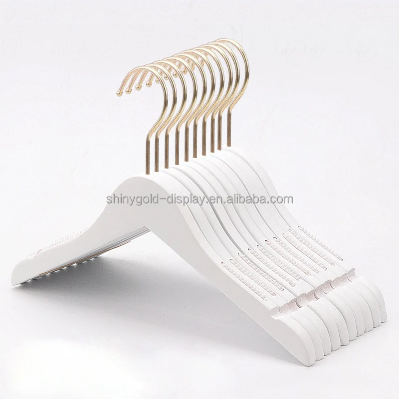 Free Custom Logo Luxury Cloth Hanger Wood Clip Hanger Non Slip Boutique Wooden White Clothes Hanger for Clothing Shop