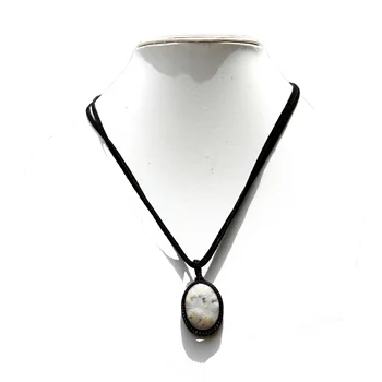 Ivory Agate Oval Cabochon Pendant Braided Leather Cord Necklace Piedras Naturales Healing Crystal Stone
