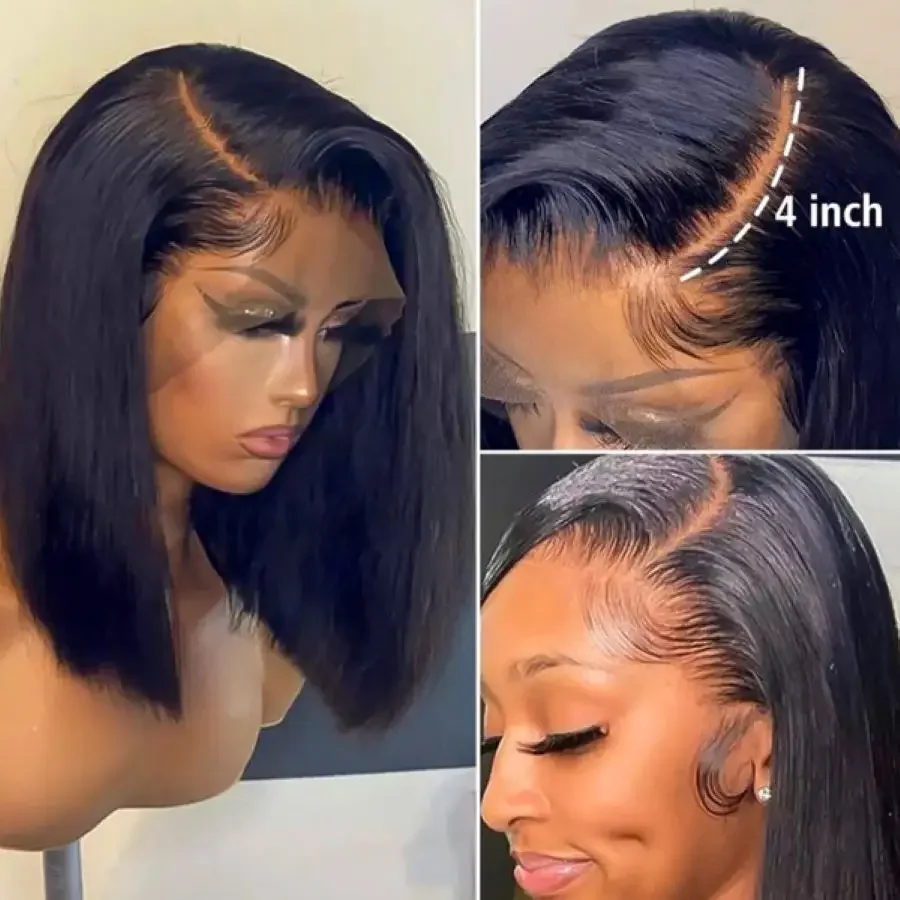 Kurze Bob-Perücke mit Spitzenfront, natürliches Menschenhaar, Perücken aus brasilianischem Remy-Haar, tiefe Welle, lockig, 4 x 4, 13 x 4_voghion.com