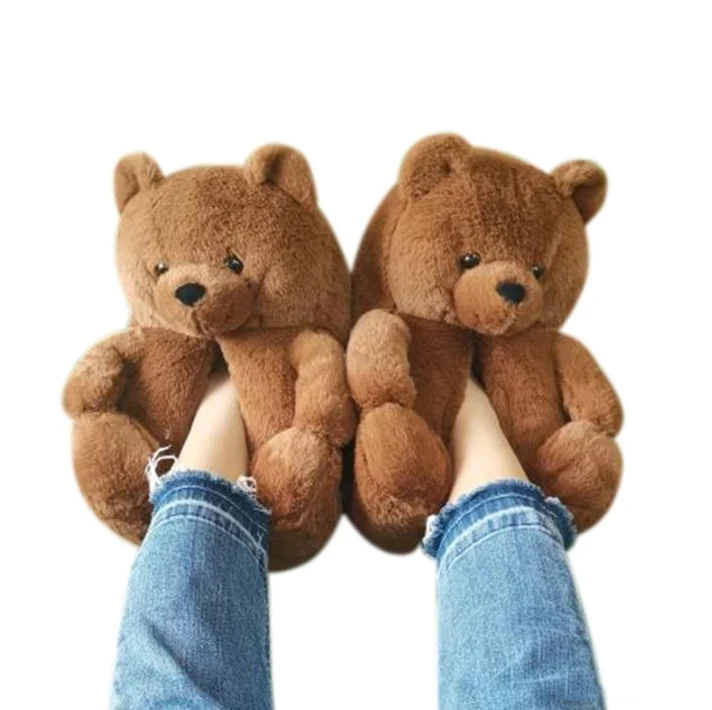 Luxury Teddy Soft Fluffy Women Bear House Slippers Fur Slides Wholesale