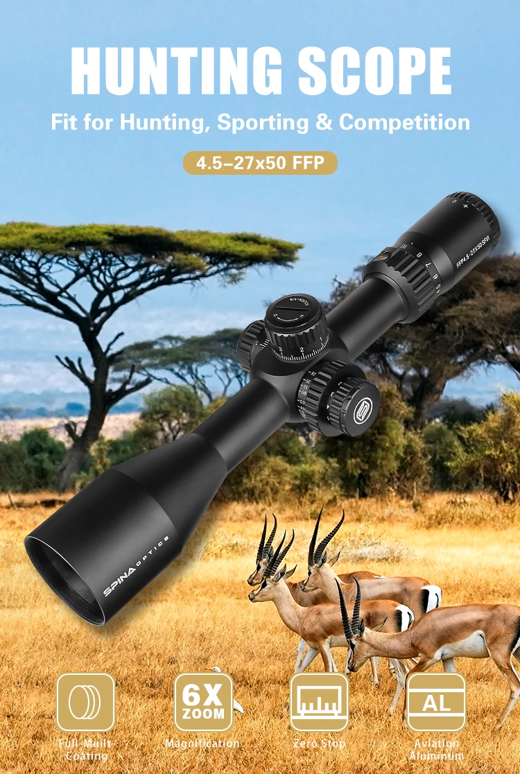 SPINA Optics FFP 4.5-27x50 Tactical Scope - Red Illuminated Hunting ...