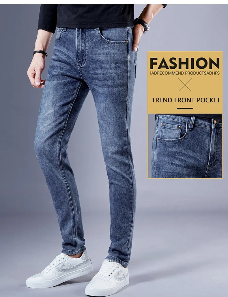 Autumn New Slim Trend Fashion Embroidered Stretch Straight Men's Jeans ...