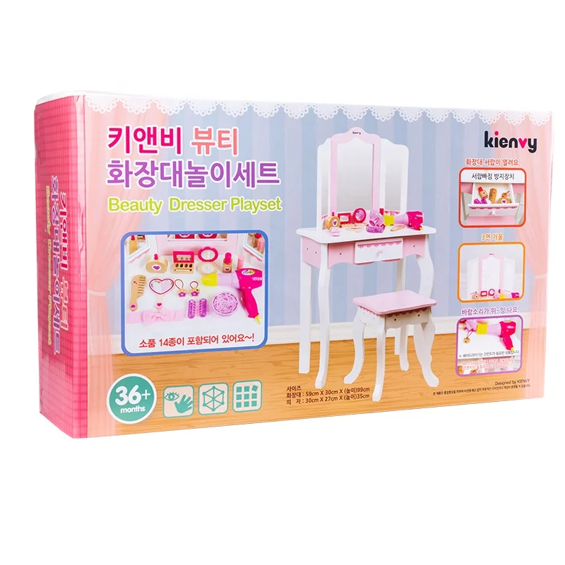 Трехскладное зеркало для макияжа, деревянный туалетный столик принцессы с выдвижным ящиком для детей