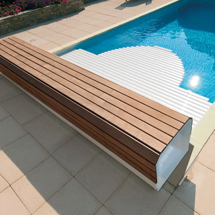PC Electric Automatic Swimming Pool Cover Strip Safety Polycarbonate Folding Open Style 24V DC Plastic Material