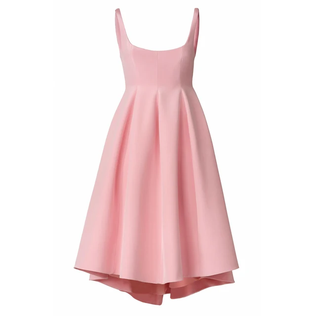Customize New Arrivals Elegant Women Pink Pleated Woven Dress Sleeveless Solid Bust Midi Dress