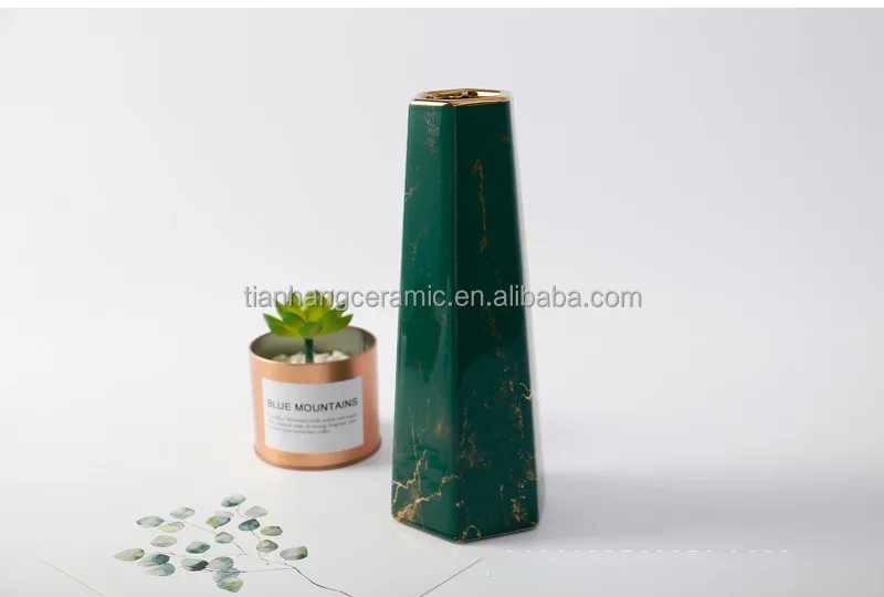  Wholesale modern living room wedding decorative porcelain flower pot Golden edge green and white ceramic vase for home decor.jpg