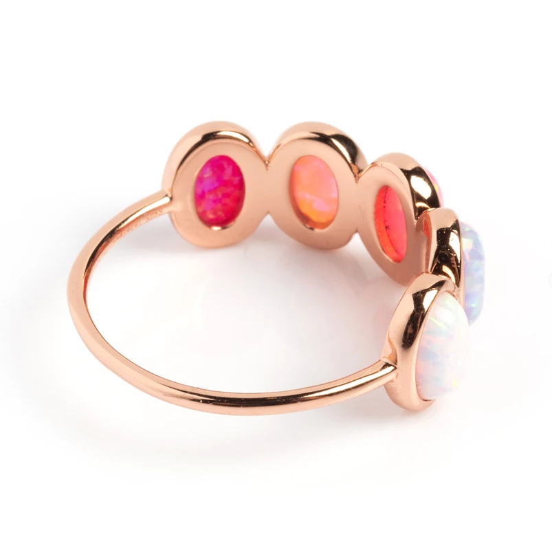 Gemnel Oval Opal Ombre Candy Band 18K Gold Plated 925 Sterling Silver Rings Women Custom Fine Jewelry