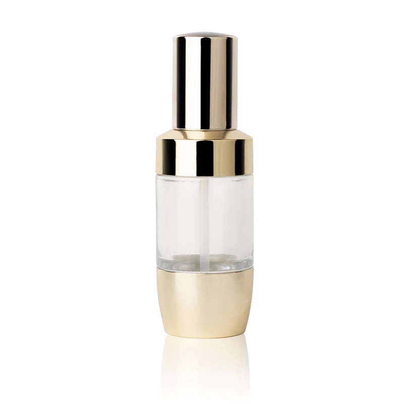 Luxury 30ml round skincare serum lotion bottle cosmetic bottle with gold lotion pump