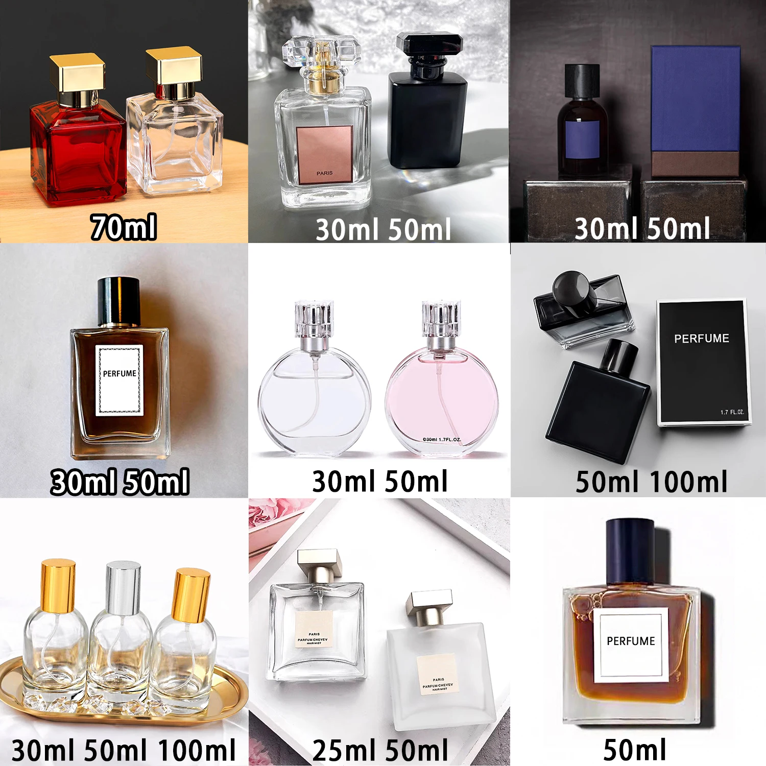 Wholesale Square Mean Fragrance Spray Bottle Heavy Bottom 30ml 50ml Luxury Flat Glass Perfume