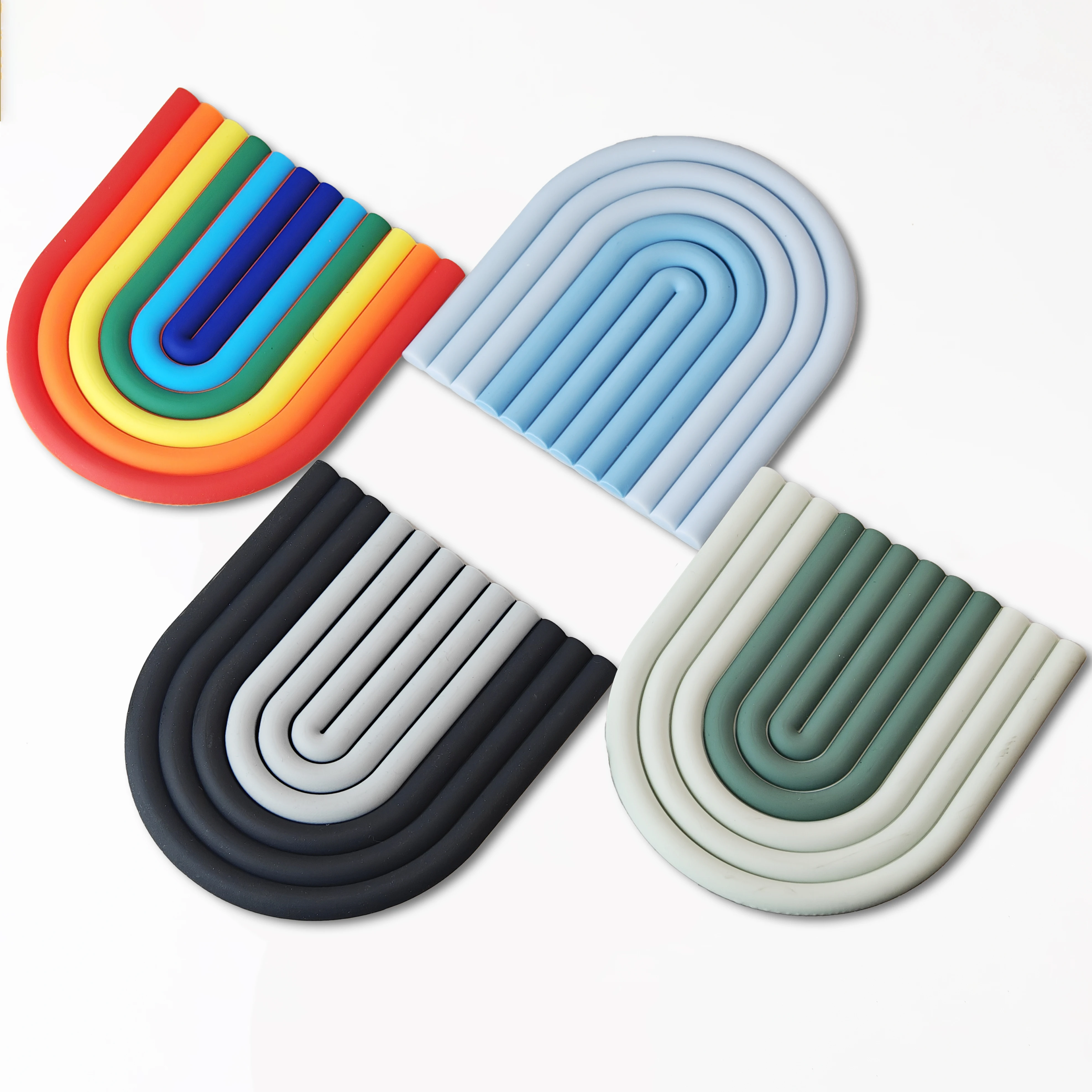 Heat Resistant Pan Pads Holders rainbow Custom Silicone Silicon Rubber Tea Cup Coffee Beer Placemat Drink Coaster Set for Drink