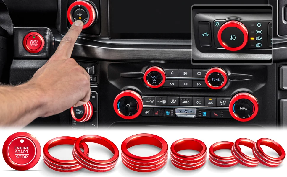 For Ford F150 Accessories & Super Duty F250 F350 F450 9pcs Aluminum Alloy Knob Cover Trim Set