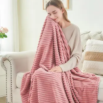 NEPAL Solid Flannel Blanket – Soft Lightweight Stripe – 3D Ribbed Jacquard – Queen & King Size – All Seasons - View #5