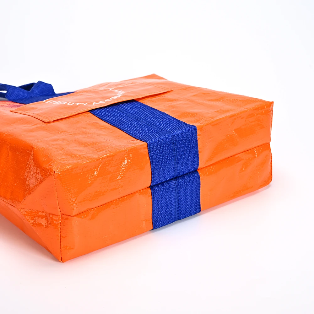 Custom Recycled PP Woven Shopping Tote Bag Eco-Friendly Reusable Grocery Bag with Logo Laminated Waterproof Water Resistant details