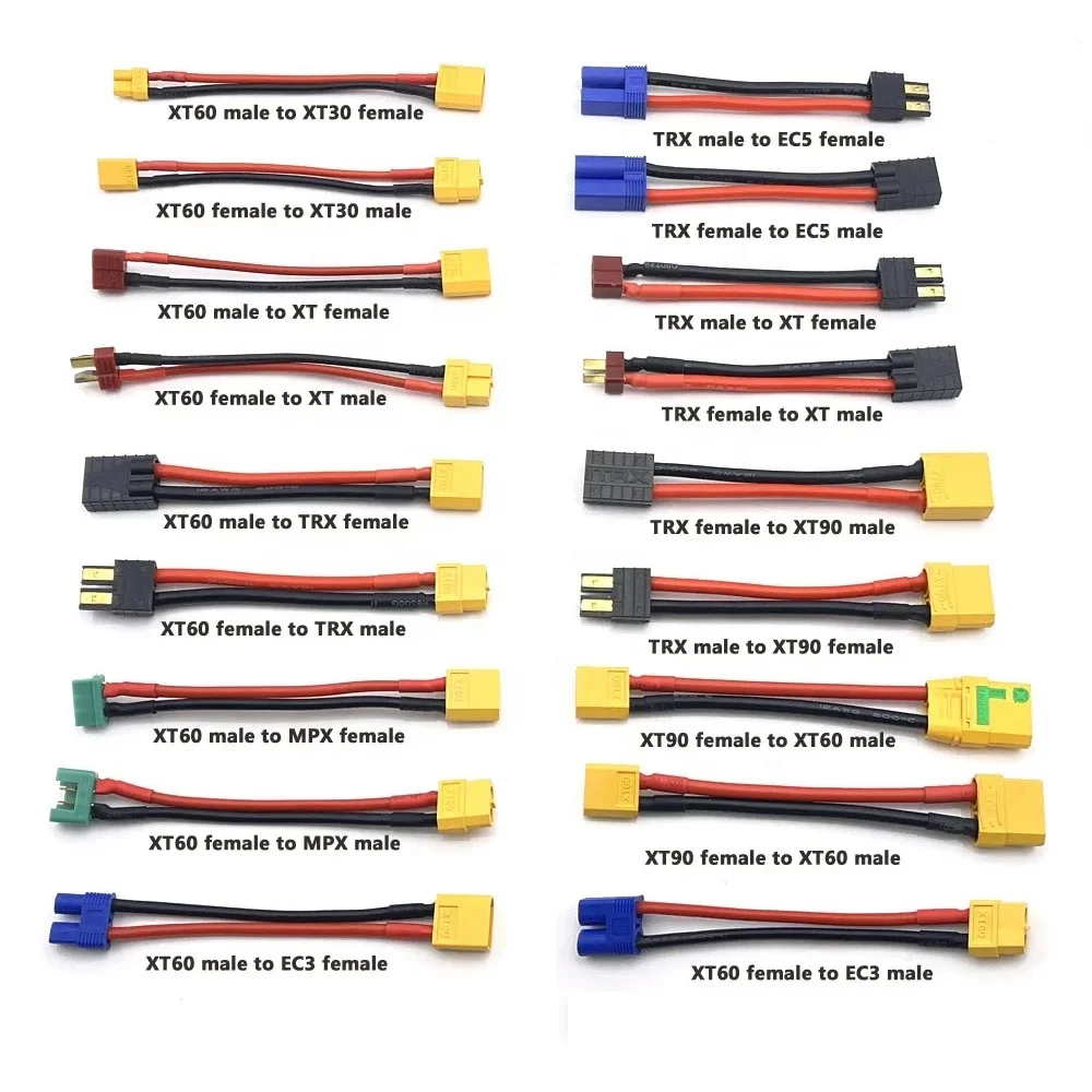 Amass XT30 XT60 XT90 EC3 EC5 MPX TRX Deans T Plug Female/Male Connector Adapter 12AWG 100mm RC Lipo Battery Electrical Toys插图