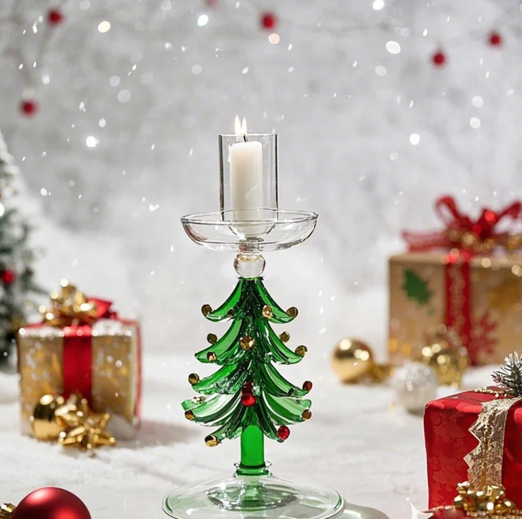 product 3d engraving crystal christmas themed glass candle holders with tree design transparent base for home decor table centerpieces-10