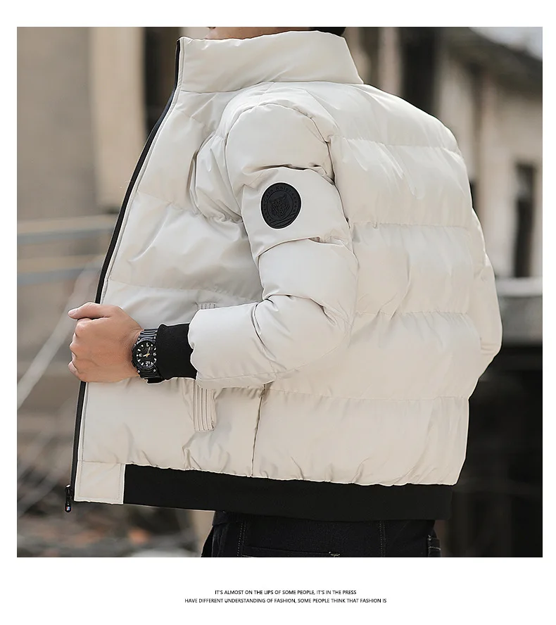 Men's Puffer Jacket Stand Collar Cotton Winter Warm Coat Slim_voghion.com