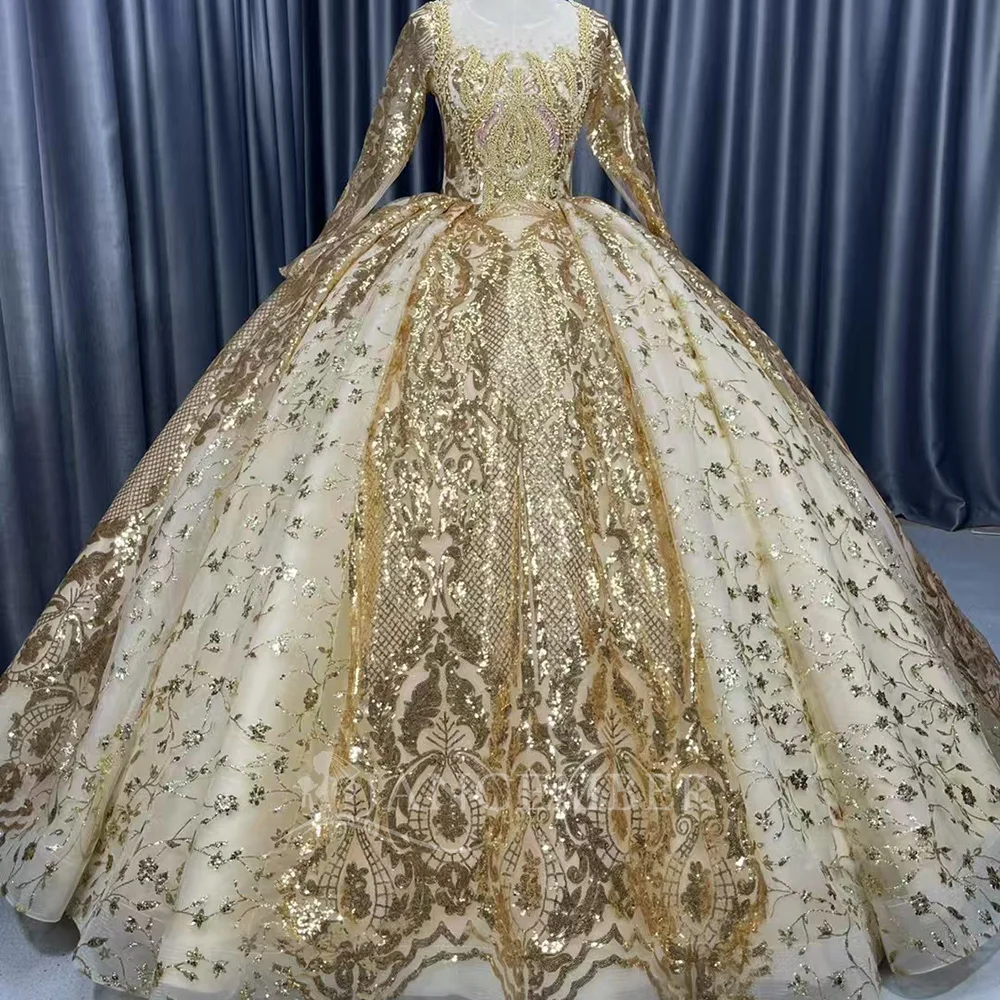 gold reception dresses for brides nigeria Wedding Dress Elegant Bridal Gown Flowers Vestidos De Novias Sequined Beading Lace Evening Party Dress Lscm02 The dress is customizable