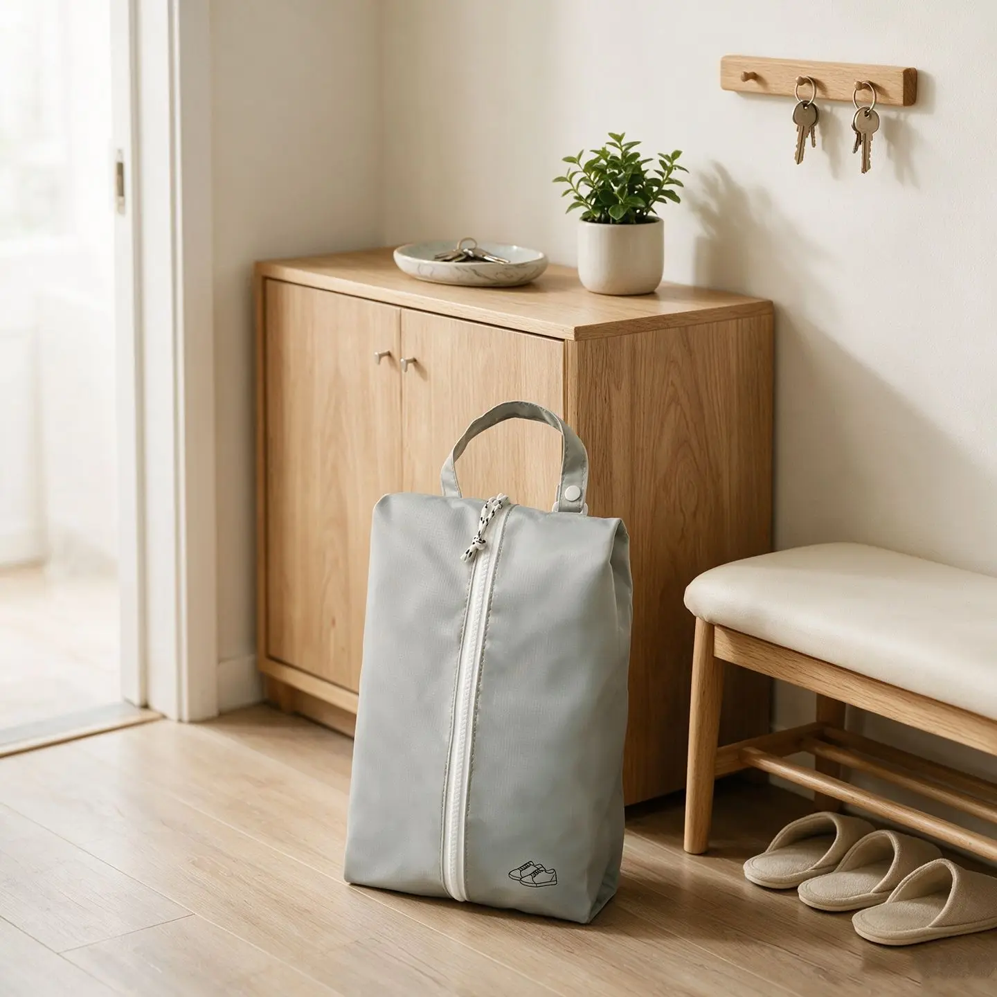 Travel Oxford Gym Shoe Storage Bag Dustproof Water-Resistant Dual Compartments Foldable Portable Hand-Held Modern Minimalist