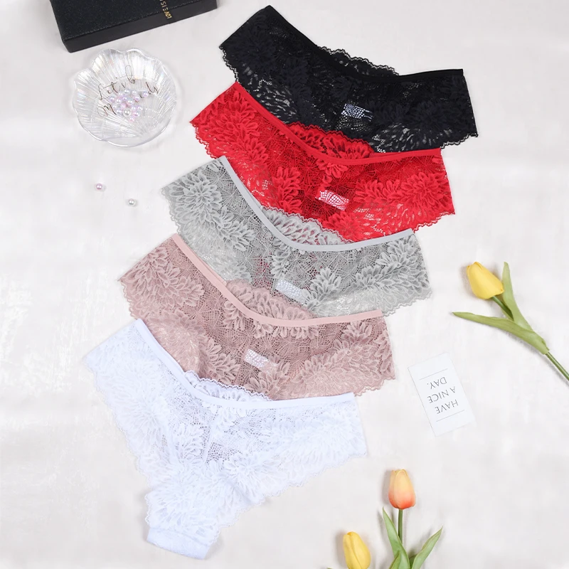 Floral Lace Underwear Lace Briefs Bikinis Sexy Women Slips Femme Lot  Transparent Panties pink Underwear Lace Lingerie