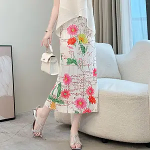 Miyake 2026 Summer Floral Chiffon Pleated Skirt Age-Reducing Straight Style for Women's Seaside Vacation Foreign-Style Floral