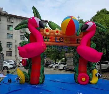 Outdoor Advertising Inflatable Flamingo Archway Tropical Rainforest Theme Inflatable Event for Shopping Mall Amusement