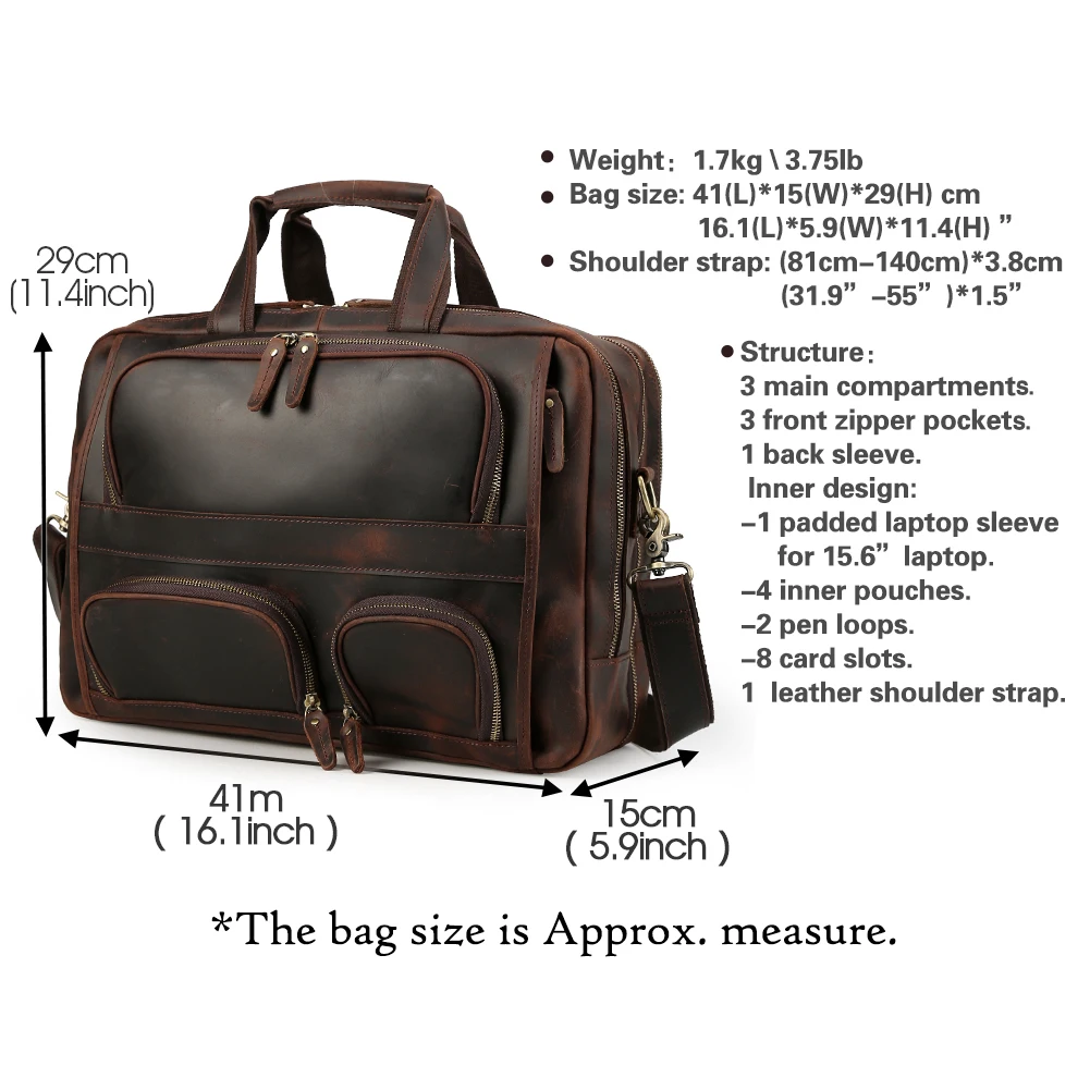 Customize Logo Hot Sale Vintage Crazy Horse Leather Business Laptop Bag Genuine Leather Messenger Laptop Briefcase for Men
