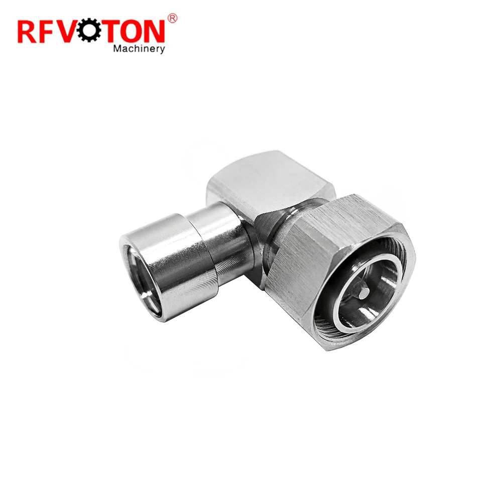 RF connector 4.3-10 type male pin RA 90 degree clamp for 1-2 super flexible RF coaxial cable plug details