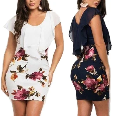 Womens Floral Dress Short Sleeve Casual 