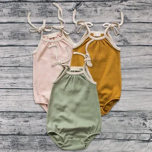 Simple Design Ribbed Cotton Summer Sleeveless Newborn Baby Girls' Rompers Clothes