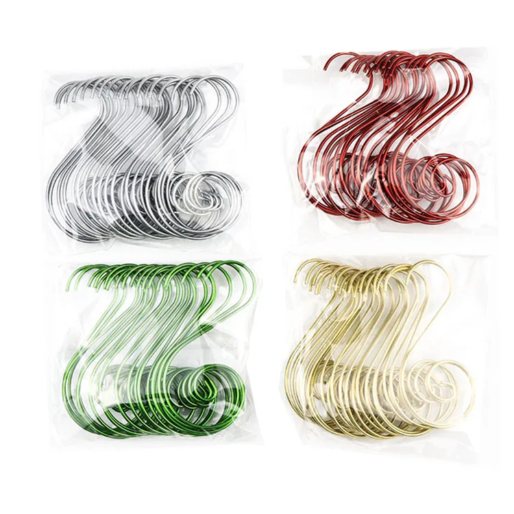 Оптовая продажа, металлические крючки, декоративные крючки из нержавеющей стали, вешалка для рождественской елки, красный/зеленый/Золотой/Серебряный