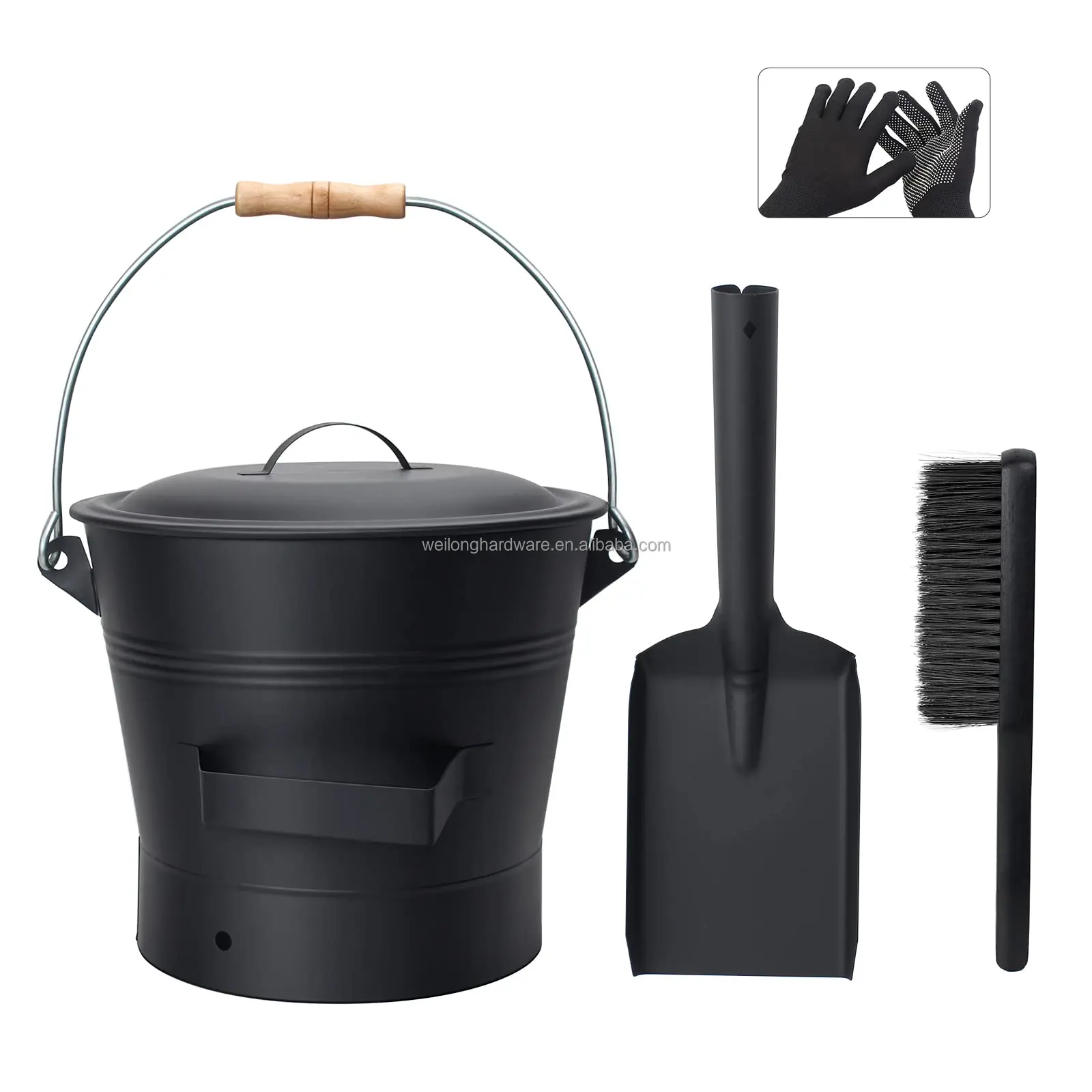 1.5 Gallon Mini Ash Bucket With Lid Shovel & Broom Coal Bucket For