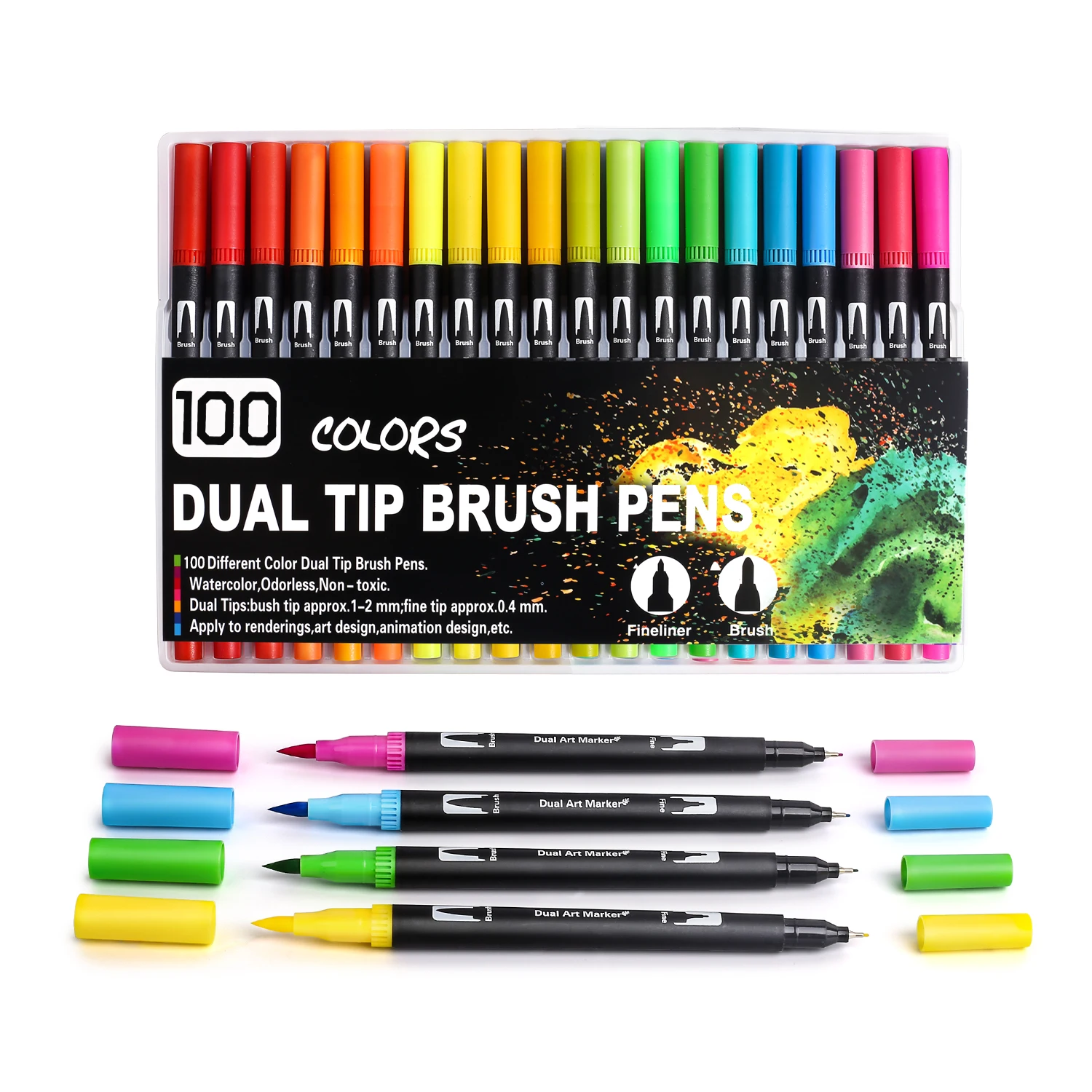 36 Colors Dual Tip Brush Pens Highlighter Art Markers 0.4mm Fine