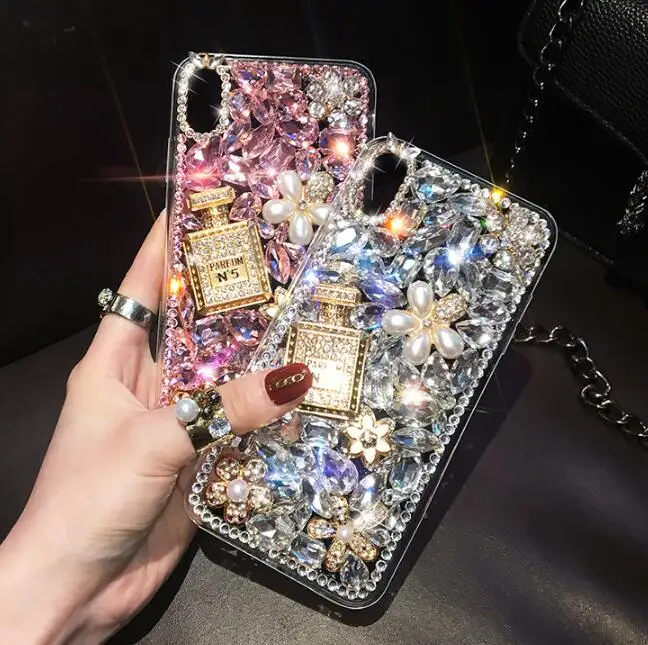 For Iphone 13 Mini 5.4 Ornament Bling Diamond Shiny Crystal Case Cover -  Perfume Bottle On Silver 