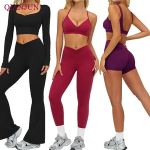 OEM Custom Women High Quality Workout Gym Wear Sets Long Sleeve T-Shirt Yoga Top Breathable Legging&Shorts Yoga Sets