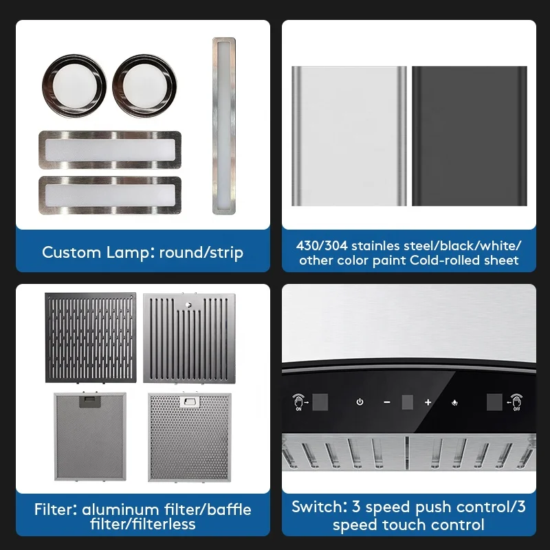Smart Touch Switch Black Paint Color and Tempered Glass Kitchen Chimney Smoke Hoods Range Hood