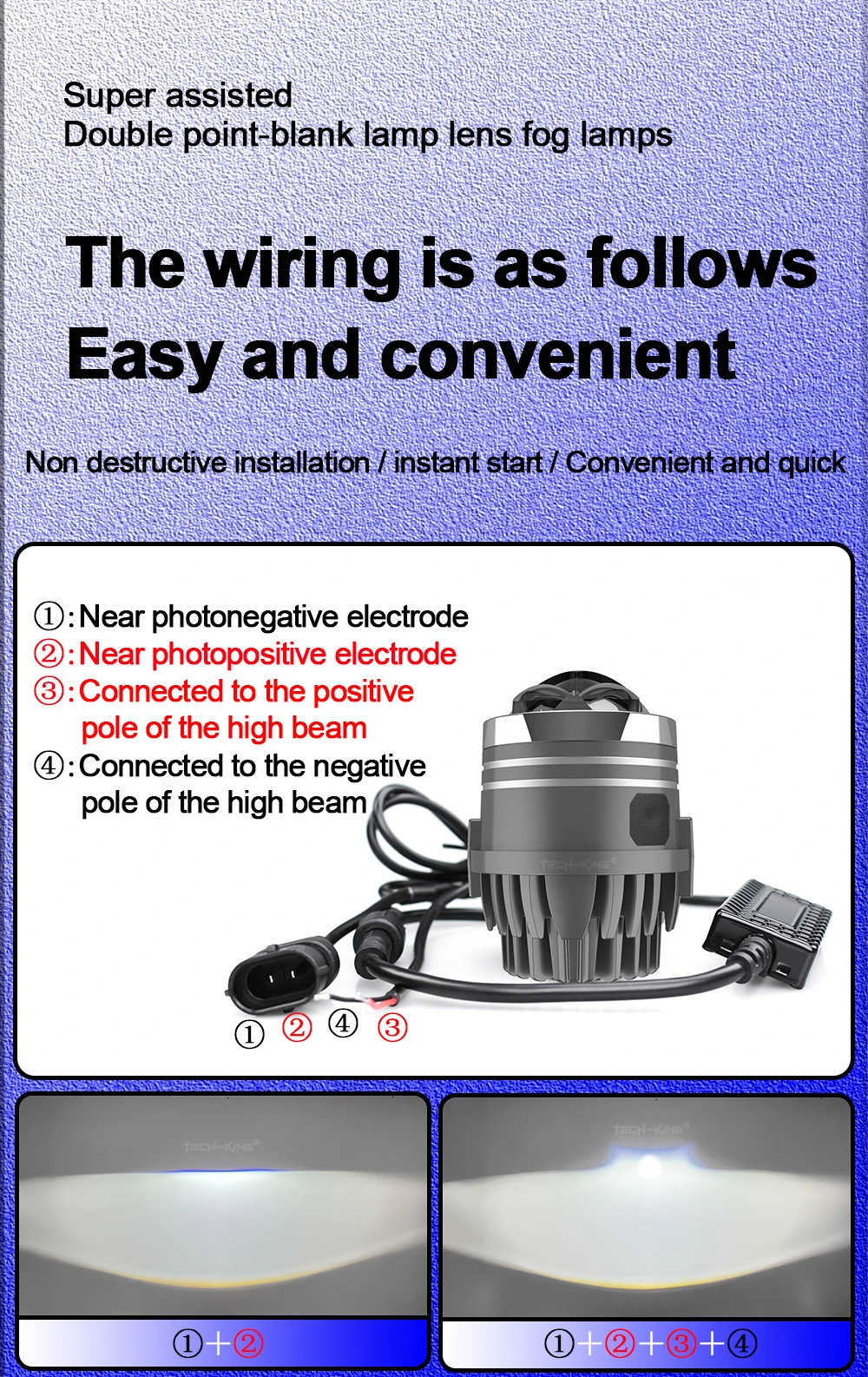 TECH-KING 2.0 inch car projector laser bi-led fog light Double direct shot projector working light off-road vehicle Fog lamp