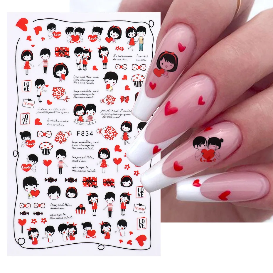 Stickers Nail Art Saint-Valentin - Décalcomanies Ongles Love, Cœurs, Motifs Romantiques