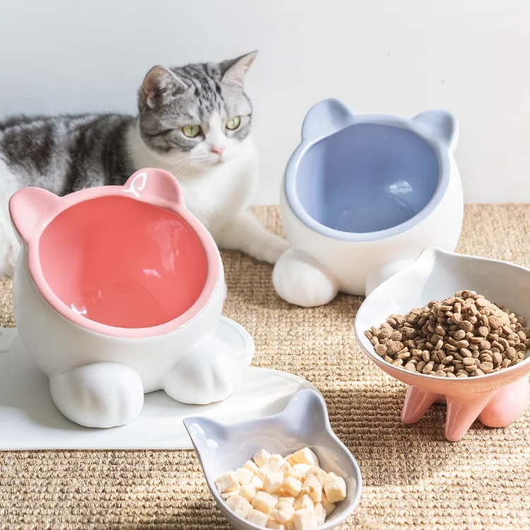 Wholesale Best Seller Eco-Friendly Cat Bowl Chubby Cute Pet Food Water Bowl Raised Design for Cats